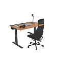 Adjustable Wooden Top Desk With Office Chair Lamp Laptop And Headphones