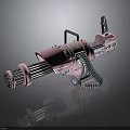 Pink Decorative Machine Gun Weapon With Multiple Barrels Spring And Handle Design 3d model