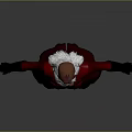 3D Game Movie Character With White Hair Red Eyes White Horns Red Coat Black Gloves