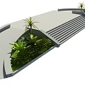 Road Infrastructure With Gray Pavement Steps Green Plants And Palm Trees 3d model