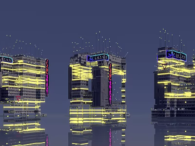Future Architecture Design With Illuminated Lines Neon Signs And Water Reflections 3d model