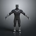 3D Model of Black Panther Character in Black Suit With White Details and Standing Pose