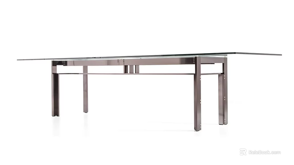 Sleek Modern Dining Table With Clear Glass Top And Sturdy Metal Frame Design 3d model 