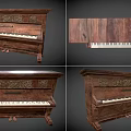 Vintage Wooden Musical Instrument Piano with Classical Carved Details and White Keyboard Design