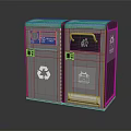 Stainless Steel Dual Trash And Recycling Bins With Recycling Symbol And Trash Icon