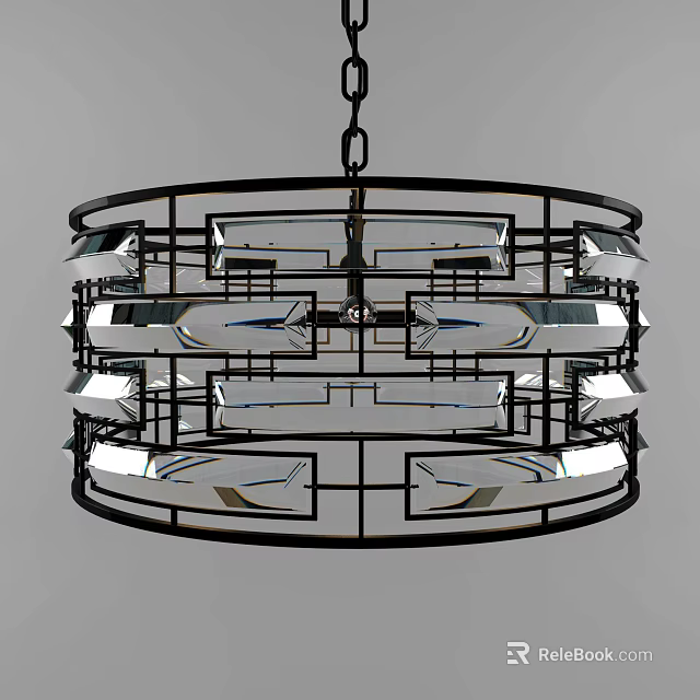 Modern Round Chandelier with Metal Frame and Layered Crystal Glass Design 3d model 