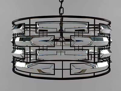 Modern Round Chandelier with Metal Frame and Layered Crystal Glass Design 3d model