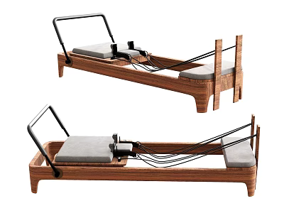Wooden Frame Pilates Reformer With Comfortable Mat And Cable System For Fitness Training 3d model