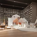 Book Art Inspired Children's Library Interior With Bookshelves Slide Teepee And Toys