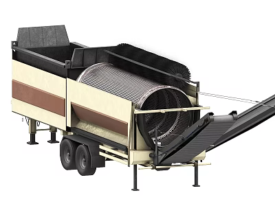 Mobile Industrial Drum Screen Equipment with Conveyor Belt and Wheels for Material Screening 3d model