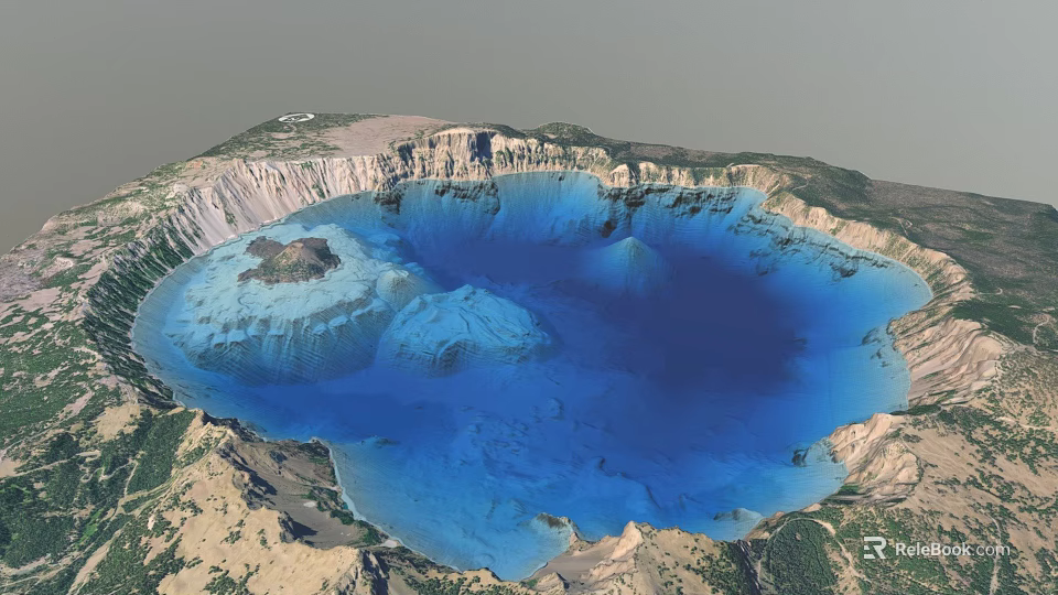 Beautiful Garden Landscape With Blue Lake And Rocky Edges Surrounded By Lush Vegetation 3d model 