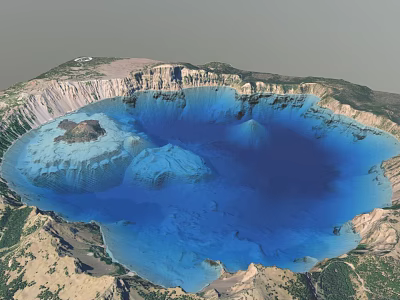 Beautiful Garden Landscape With Blue Lake And Rocky Edges Surrounded By Lush Vegetation 3d model