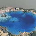Beautiful Garden Landscape With Blue Lake And Rocky Edges Surrounded By Lush Vegetation