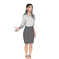 Woman Wearing White Shirt And Gray Skirt Three Angles Display With High Heels