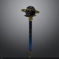 Decorative Scepter With Black Spherical Top Golden Ring And Blue Shaft Design
