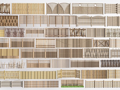 Modern Fence Wall Fence Courtyard Wall Wooden Fence Bamboo Fence model