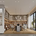 Modern Public Office Space Interior With Marble Table Wooden Floors And Floor-to-Ceiling Windows