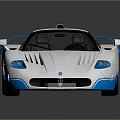 Silver Sports Car with Blue Rear Wing Sleek Aerodynamic Design and Shiny Reflective Surface