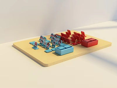 Colorful Building Blocks With Red Blue Pieces And Small Brick Figures On Wooden Base 3d model