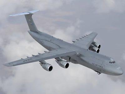 USAF Fighter Jet Flying with Four Engines Over Cloudy Sky Background 3d model