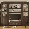 Modern Wooden TV Stand With Storage Shelves Flat Screen TV Decor Books And Potted Plants