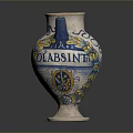Carved Vase Sculpture With Blue Yellow Decorative Patterns Wave Designs And OCEAN Lettering