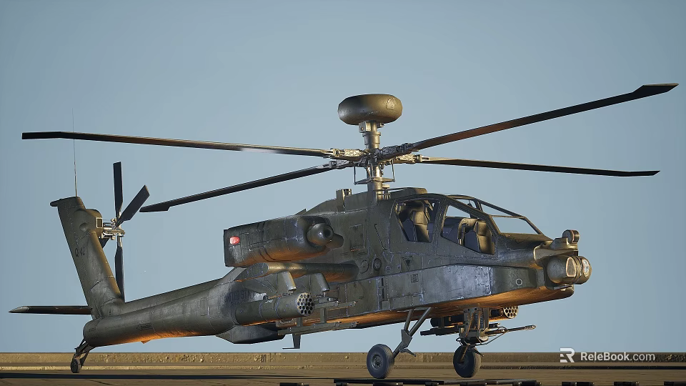 Military Attack Helicopter With Rotors Cockpit Weapon Systems Landing Gear And Camouflage Paint 3d model 