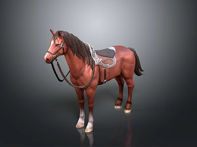 Realistic Brown Horse With Saddle Mane Tail And White Hooves 3d model