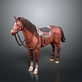 Realistic Brown Horse With Saddle Mane Tail And White Hooves