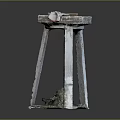 Old White Worn Stool With Broken Seat And Debris Under Dark Background