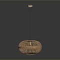 Modern Round Woven Rattan Pendant Light With Black Hanging Rod And Golden Top