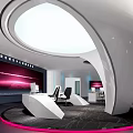 Modern Futuristic Office Console With Circular Design And Pink Lighting