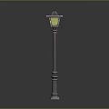 Classic Street Lamp With Metal Pole And Yellow Light Shade