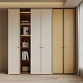 Modern Light Colored Wardrobe With Woven Panels Open Shelves And Storage