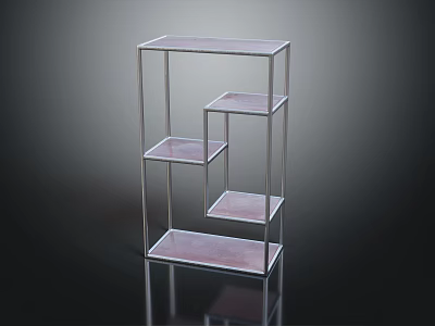 Modern Open Design Shelving Unit With Metal Frame And Multiple Glass Display Tiers 3d model