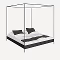 Modern Double Bed with Black Frame Four Poster Design White Bedding and Black Pillows