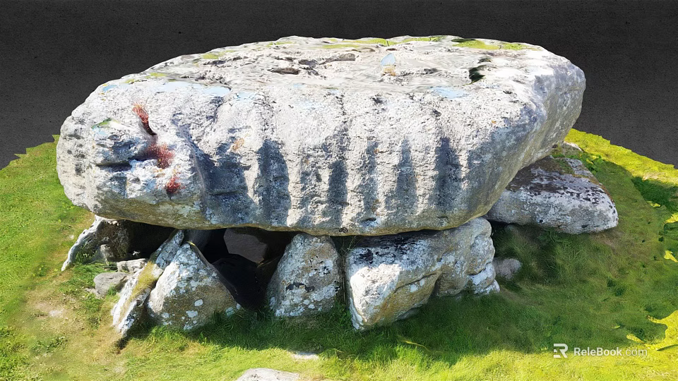 Outdoor Stone Structure With Large Top Slab And Supporting Stones On Green Grass 3d model 