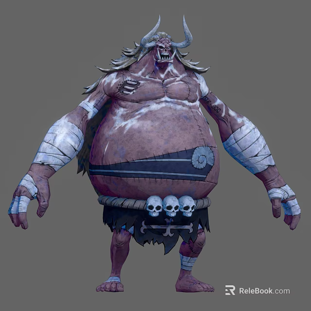 Fantasy Monster Game And Movie Character With Muscular Large Belly Bandaged Arms Skull Decorations 3d model 