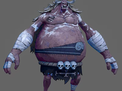 Fantasy Monster Game And Movie Character With Muscular Large Belly Bandaged Arms Skull Decorations 3d model