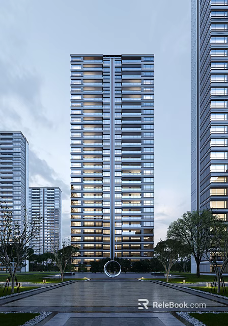 Modern High Rise Residential Buildings With Glass Facade Balconies And Surrounding Trees 3d model 