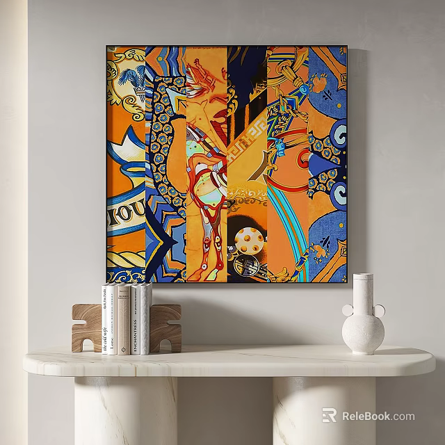 Modern Colorful Abstract Painting Featuring Intricate Patterns And Vibrant Design Elements 3d model