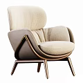 Elegant Beige Fabric Upholstered Single Sofa with Curved Wooden Frame and Modern Design