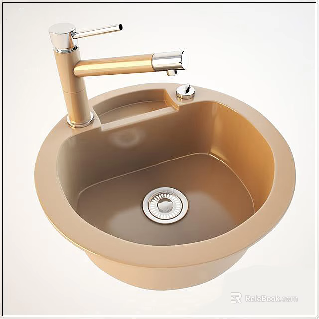 Golden Round Kitchen Sink With Modern Faucet Design For Home Kitchen 3d model 