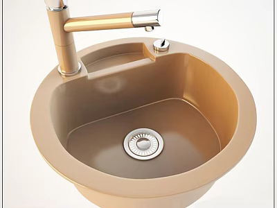 Golden Round Kitchen Sink With Modern Faucet Design For Home Kitchen 3d model