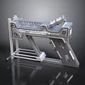 Detailed 3D Metallic Mechanical Weapon Model With Barrel Frame And Stand