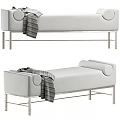 Light Gray Sofa Bench With Metal Legs And Striped Blanket Decor 3d model
