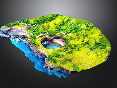 Tropical Island Landscape With Green Vegetation Blue Ocean Cliffs And Lagoon 3d model
