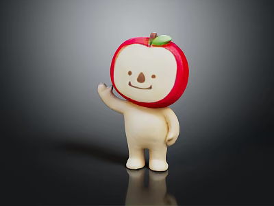 Apple Shaped Decorative Toy Figure With Red Head Green Leaf And Smiling Face 3d model