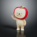 Apple Shaped Decorative Toy Figure With Red Head Green Leaf And Smiling Face