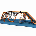 Kids Outdoor Playground Equipment With Orange Climbing Net Slide And Blue Mat